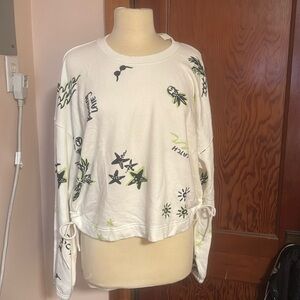 NWT Aerie Offline Ivory Knit Tie Side Short Crew neck Sweatshirt Size Large